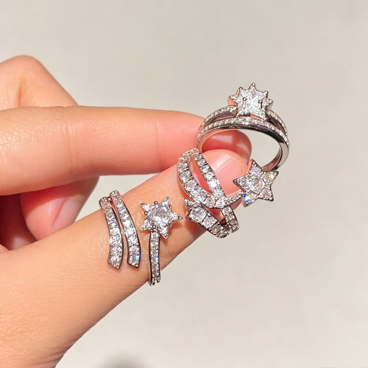 Micro Pavé Star Ring | Adjustable Open Band · CZ Stacking Ring