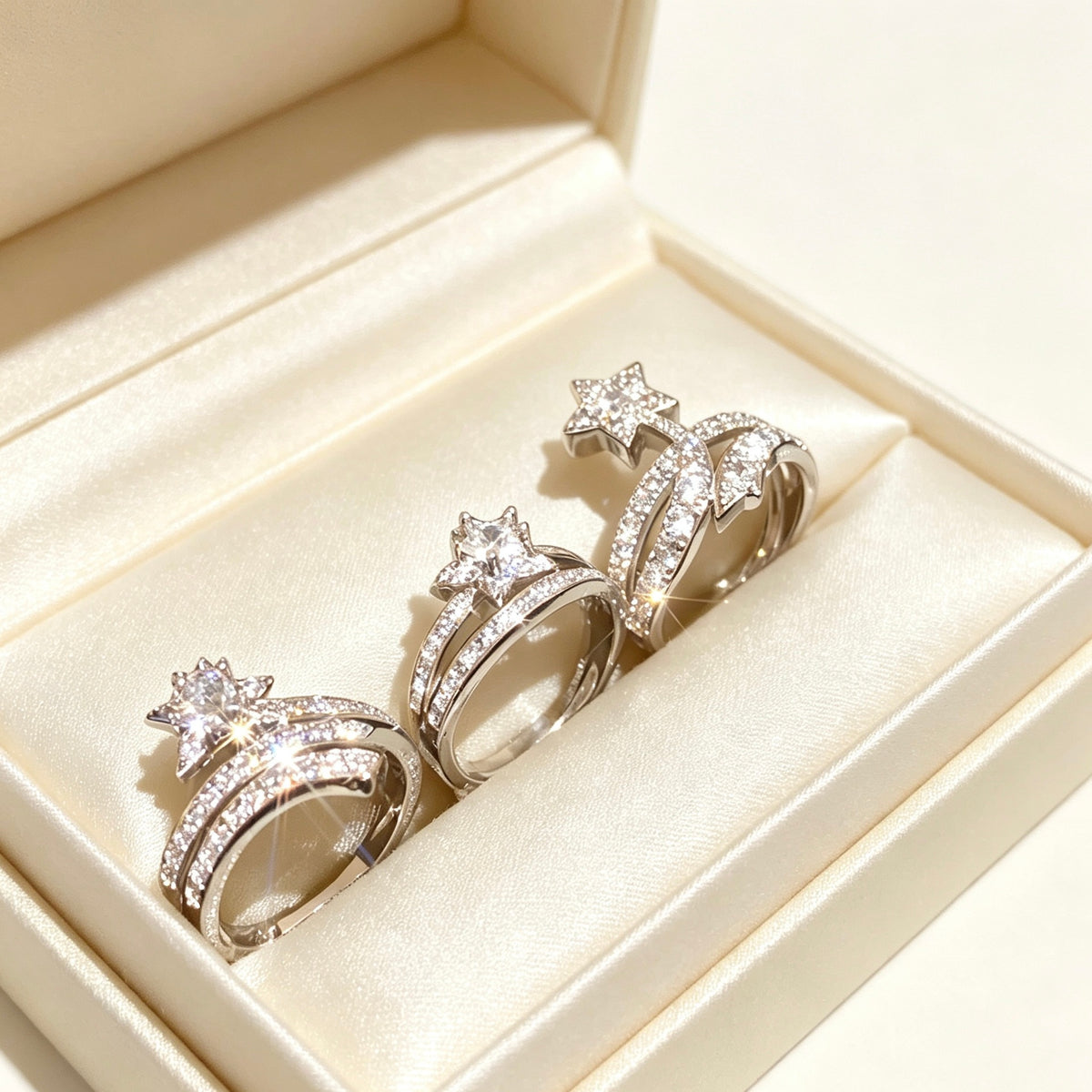 Micro Pavé Star Ring | Adjustable Open Band · CZ Stacking Ring